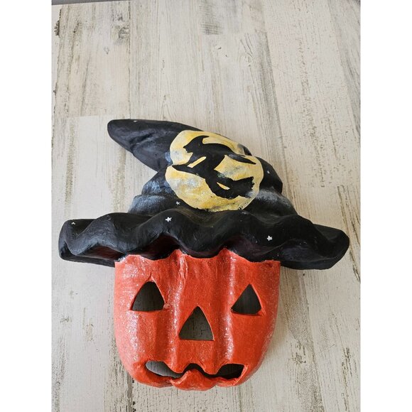 Vintage walnut ridge paper mache pumpkin witch mask painting Halloween decor 199 - Picture 1 of 10